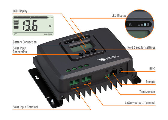 Батарея LFP отключенная от сети Цифровой дисплей 12V/24V MPPT RV Контроллер солнечного заряда